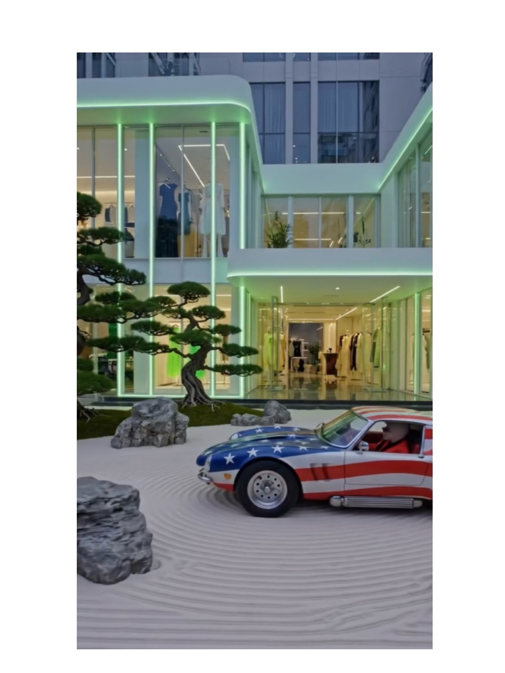American Flag Sports Car digital Art Print - Red, White & Blue